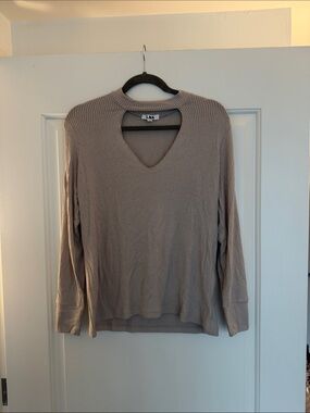 LNA Taupe Ribbed V-Neck Cutout Sweater